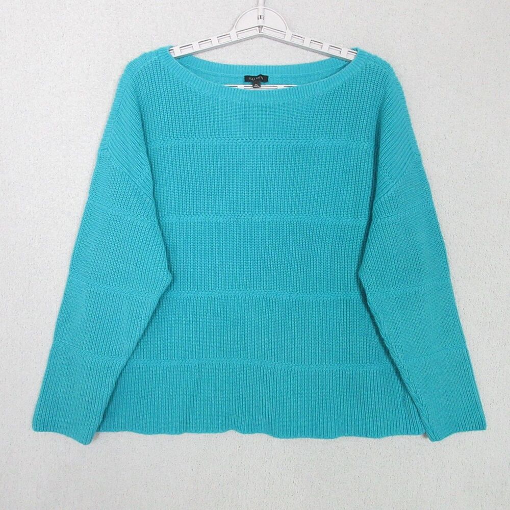 Talbots Sweater Womens XL 100% Pima Cotton Boat Neck Ribbed Teal‎ Soft Pullover